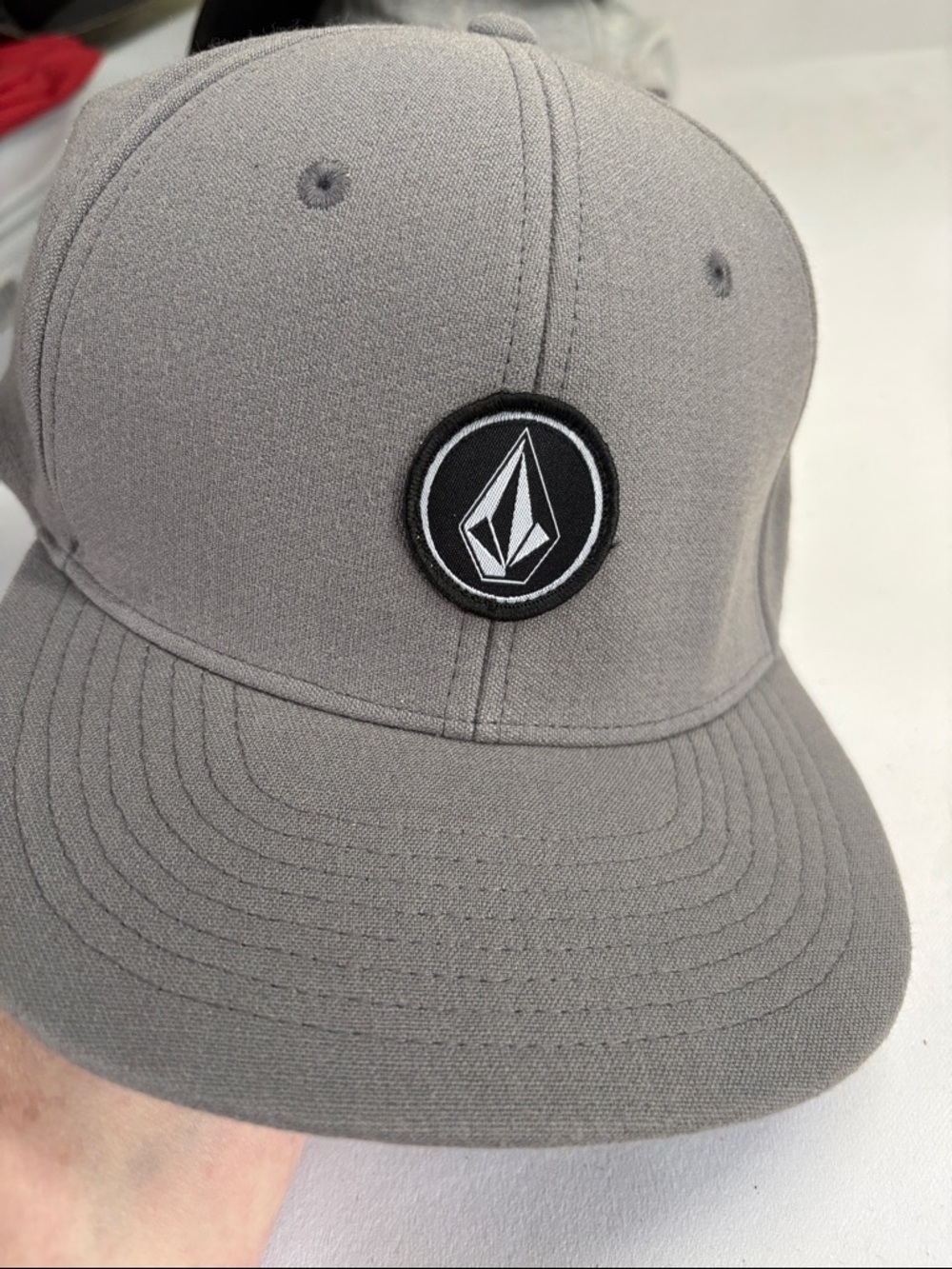 Volcom Gray Poly Fitted Hat with Black & White Logo Patch L/XL